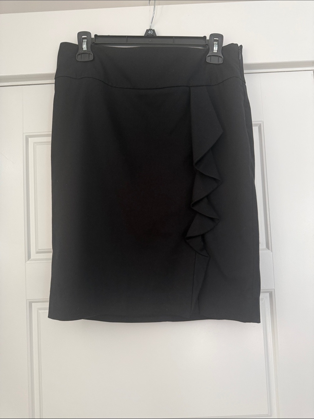 White House Black Market Black Pencil Skirt with Side Ruffle